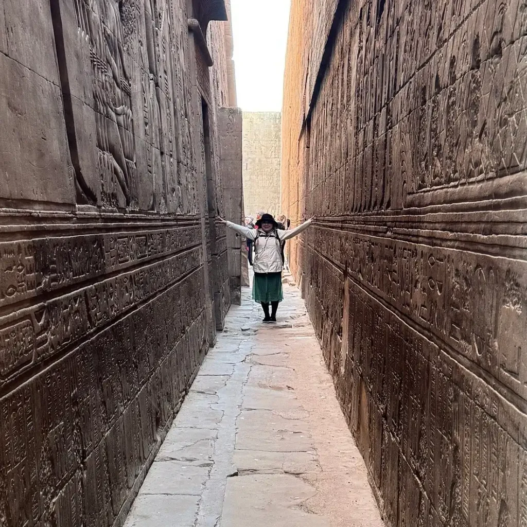 Tourist in Temple Corridor