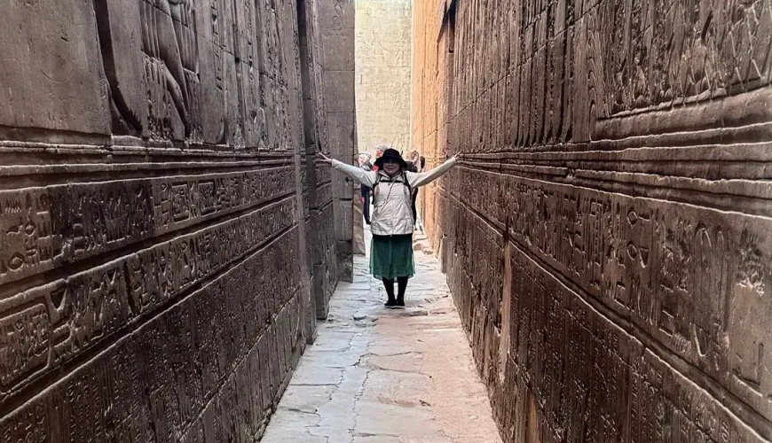 Tourist in Temple Corridor